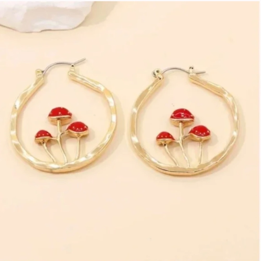❤️ FREE Mushroom Hoop Boho Plant Hipster Hippie Art Chic Artsy Drop Earrings